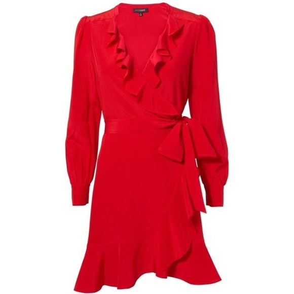 Intermix Dress Aviana Silk Wrap Ruffle Long Sleeve Red Dress - Picture 6 of 13